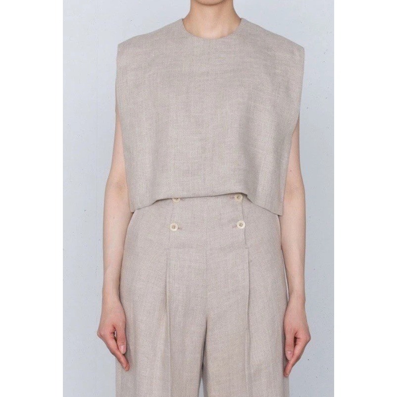 Hyke Linen Crop Top Sleeveless Blouse Japan Beige